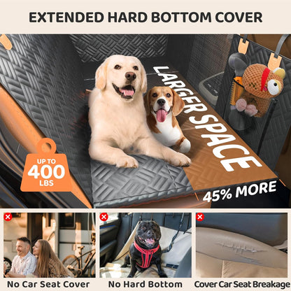 Dog Car Seat Cover for Back Seat, Hard Bottom Back Seat Extender, Back Seat Pet Cover for Dogs - Supports 400Lbs, Waterproof Heavy Duty Scratch Dog Hammock for Compact Cars/Suvs, 51In
