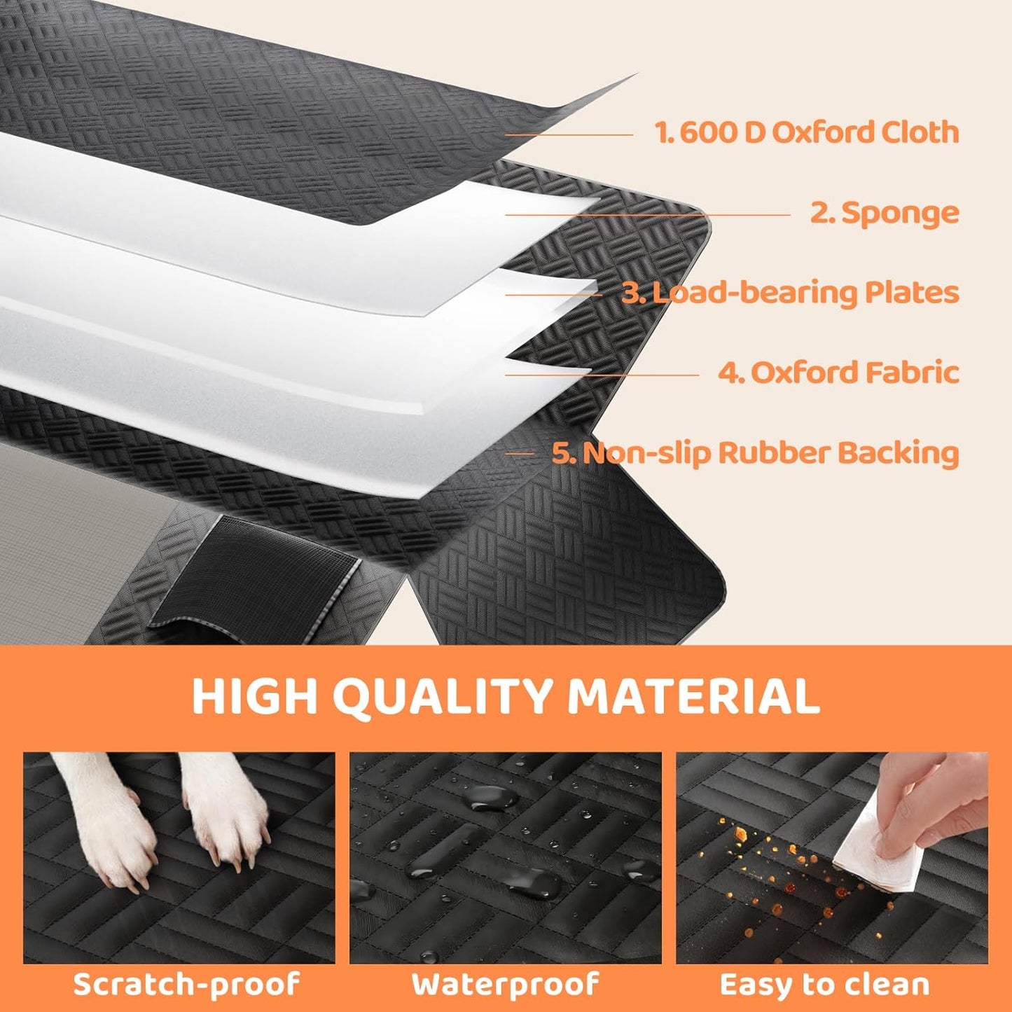 Dog Car Seat Cover for Back Seat, Hard Bottom Back Seat Extender, Back Seat Pet Cover for Dogs - Supports 400Lbs, Waterproof Heavy Duty Scratch Dog Hammock for Compact Cars/Suvs, 51In