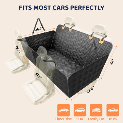 Dog Car Seat Cover for Back Seat, Hard Bottom Back Seat Extender, Back Seat Pet Cover for Dogs - Supports 400Lbs, Waterproof Heavy Duty Scratch Dog Hammock for Compact Cars/Suvs, 51In