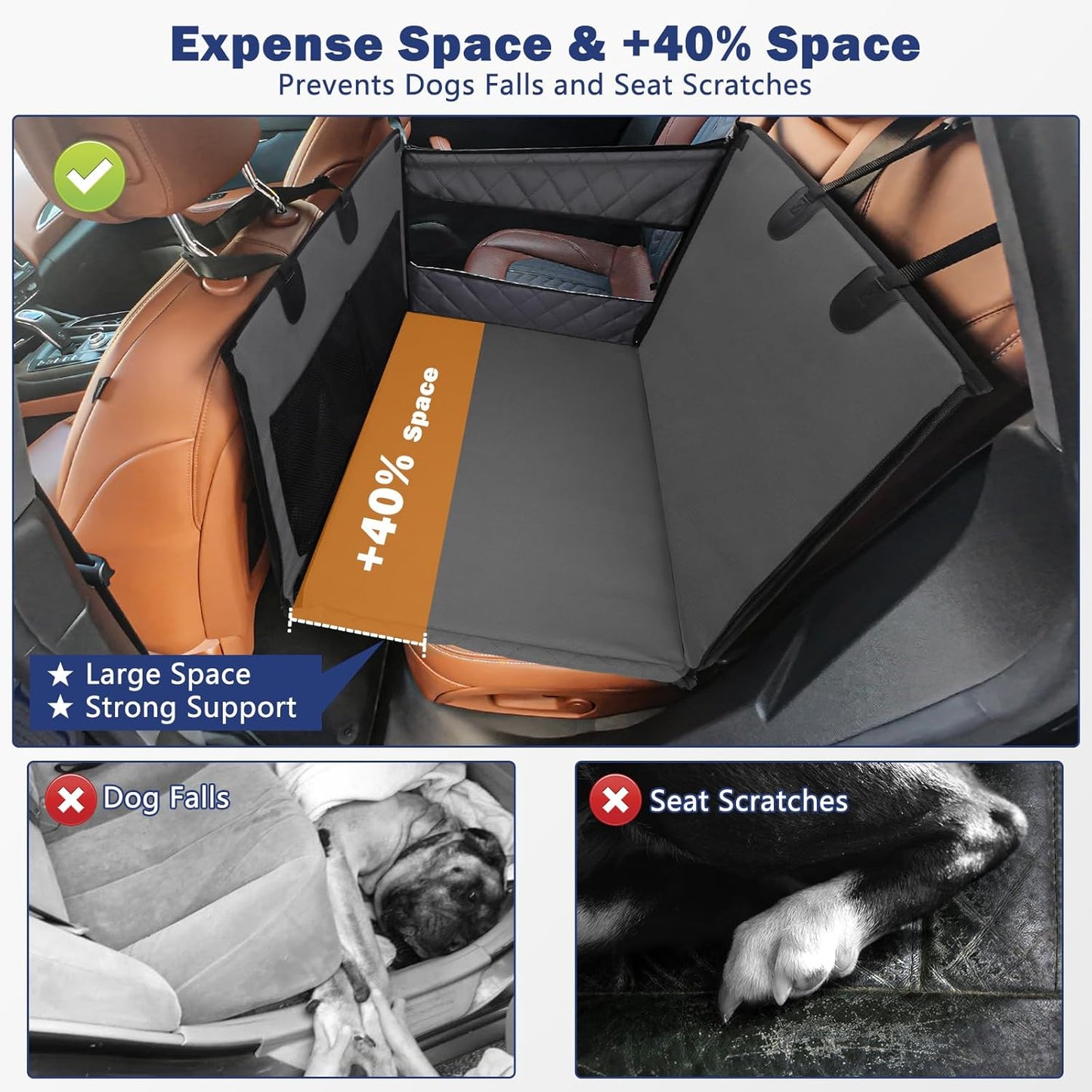 Dog Car Seat for Large Medium Dogs, Back Seat Extender for Pets, Waterproof Pet Carseat for Medium Sized Dog, Hammock for Pet, with Storage Pocket for Cars/Suv/Truck(L-28 * 22 * 20.5In)