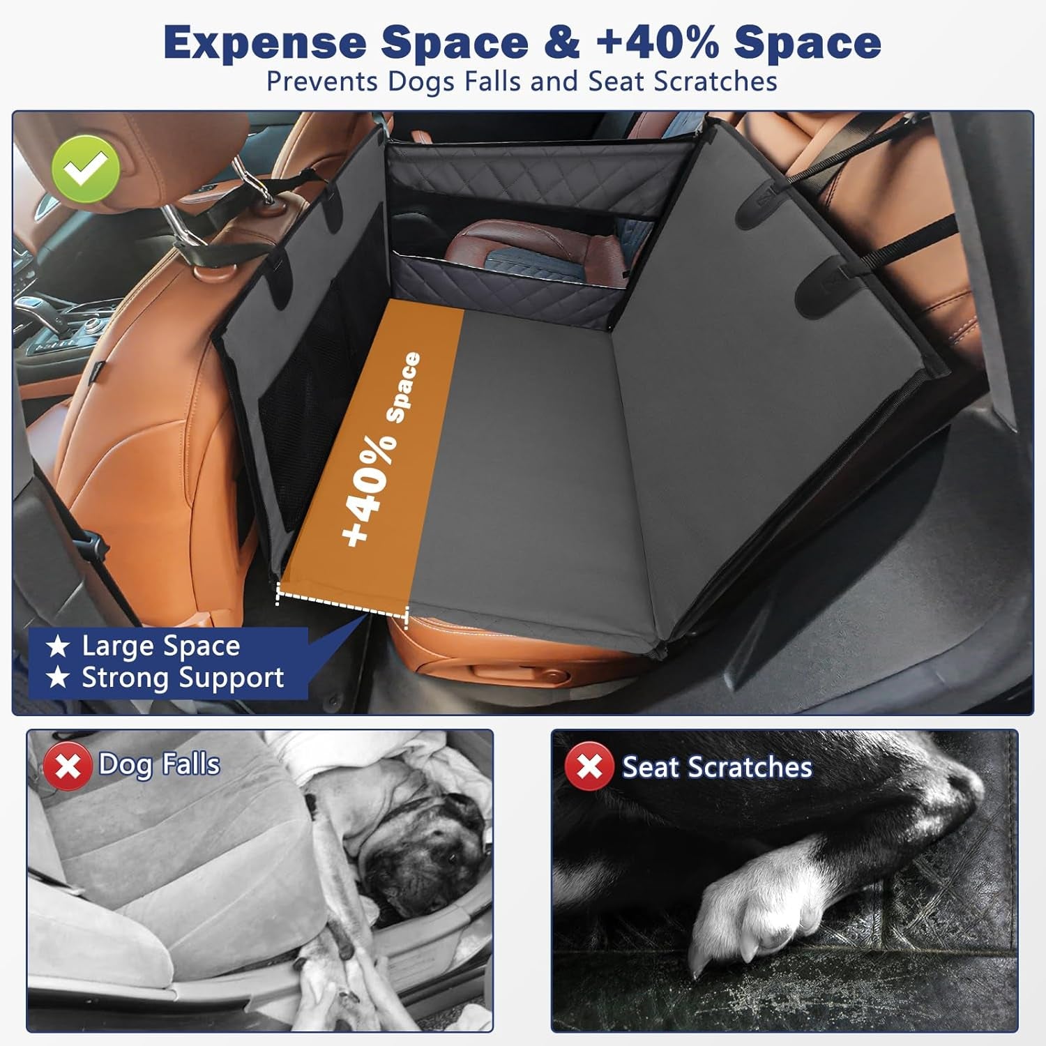 Dog Car Seat for Large Medium Dogs, Back Seat Extender for Pets, Waterproof Pet Carseat for Medium Sized Dog, Hammock for Pet, with Storage Pocket for Cars/Suv/Truck(L-28 * 22 * 20.5In)