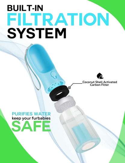 3In1 Pet Water Bottle with Built-In Filtration - 20Oz Leak-Proof Design Container, Easy-To-Use, Built-In Poop Bag Dispenser, Food Storage, Ideal for Travel, Hiking (Dog & Cat Feeding Supplies)