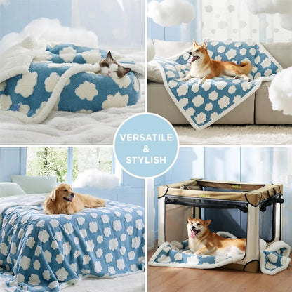 Lesure Waterproof Pet Blanket for Dogs & Cats -Sided Jacquard Shag & Sherpa Fleece Blanket for Pets and Humans, 3D Textured Cloud Pattern, Machine Washable, Durable & Portable, Soft Couch Protector