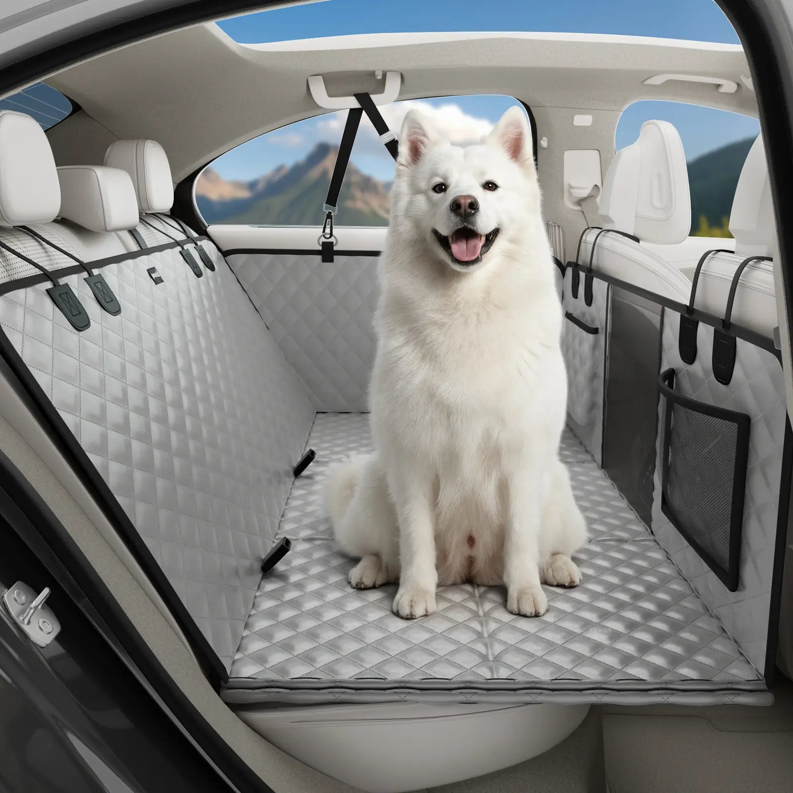 Pecute Dog Car Seat Cover - Waterproof Dog Backseat Hammock with Mesh Window & Storage Pocket, 600D Non-Slip for Car/Truck, Easy to Install Washable,Summervibes,Petlovers,Summervibes