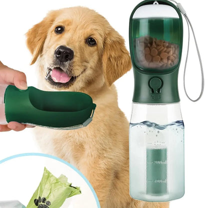 3In1 Pet Water Bottle with Built-In Filtration - 20Oz Leak-Proof Design Container, Easy-To-Use, Built-In Poop Bag Dispenser, Food Storage, Ideal for Travel, Hiking (Dog & Cat Feeding Supplies)