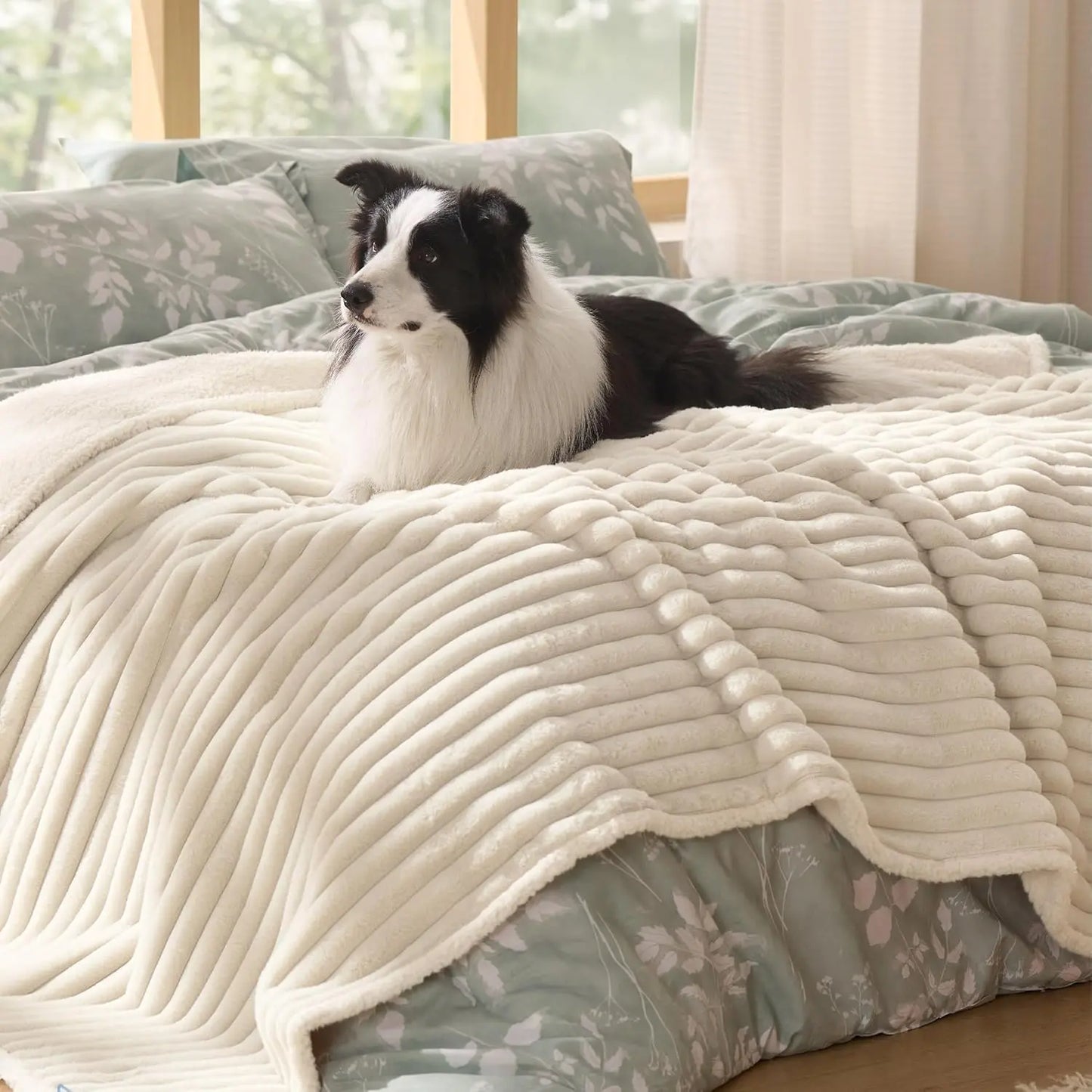 Lesure Waterproof Pet Blanket for Dogs & Cats -Sided Jacquard Shag & Sherpa Fleece Blanket for Pets and Humans, 3D Textured Cloud Pattern, Machine Washable, Durable & Portable, Soft Couch Protector