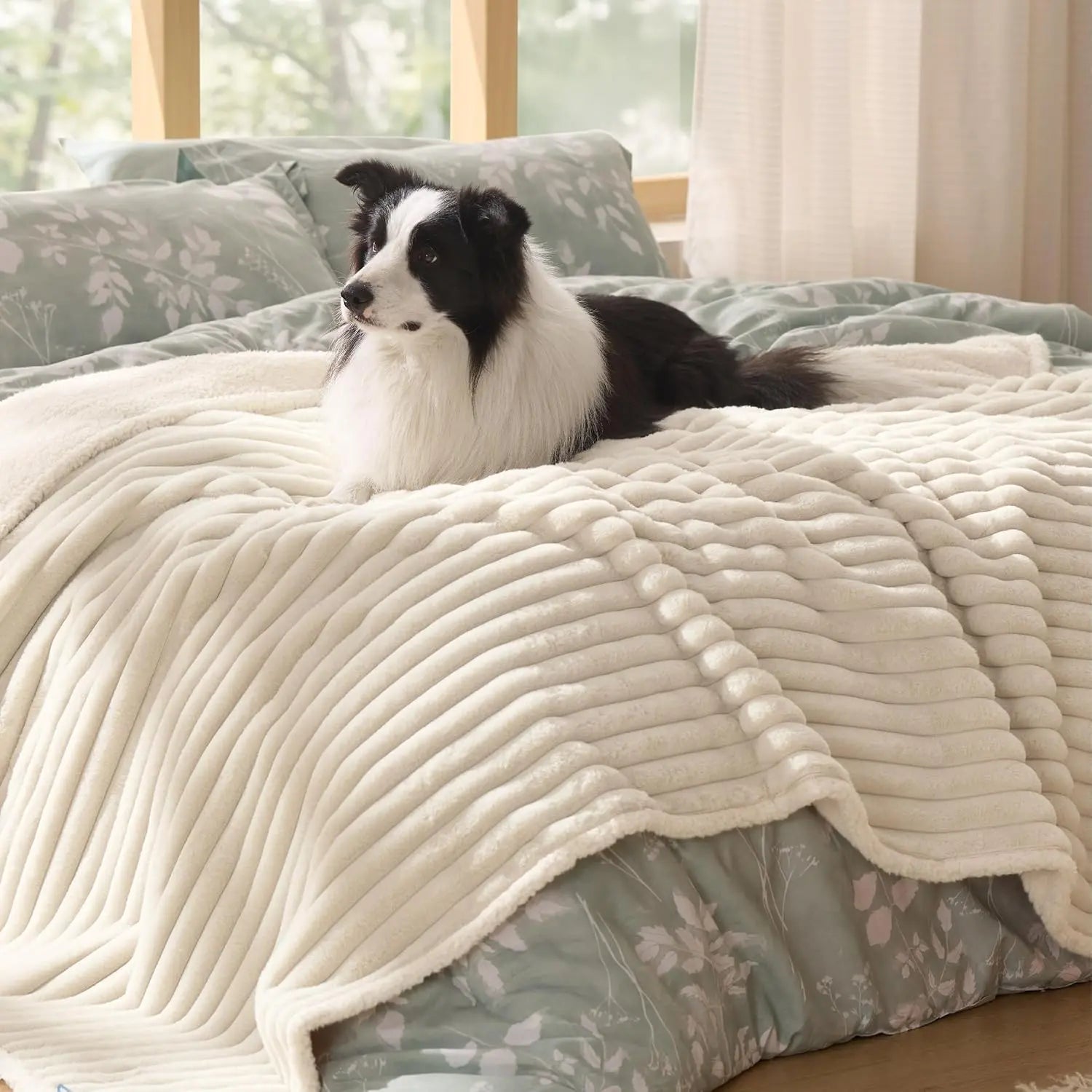 Lesure Waterproof Pet Blanket for Dogs & Cats -Sided Jacquard Shag & Sherpa Fleece Blanket for Pets and Humans, 3D Textured Cloud Pattern, Machine Washable, Durable & Portable, Soft Couch Protector