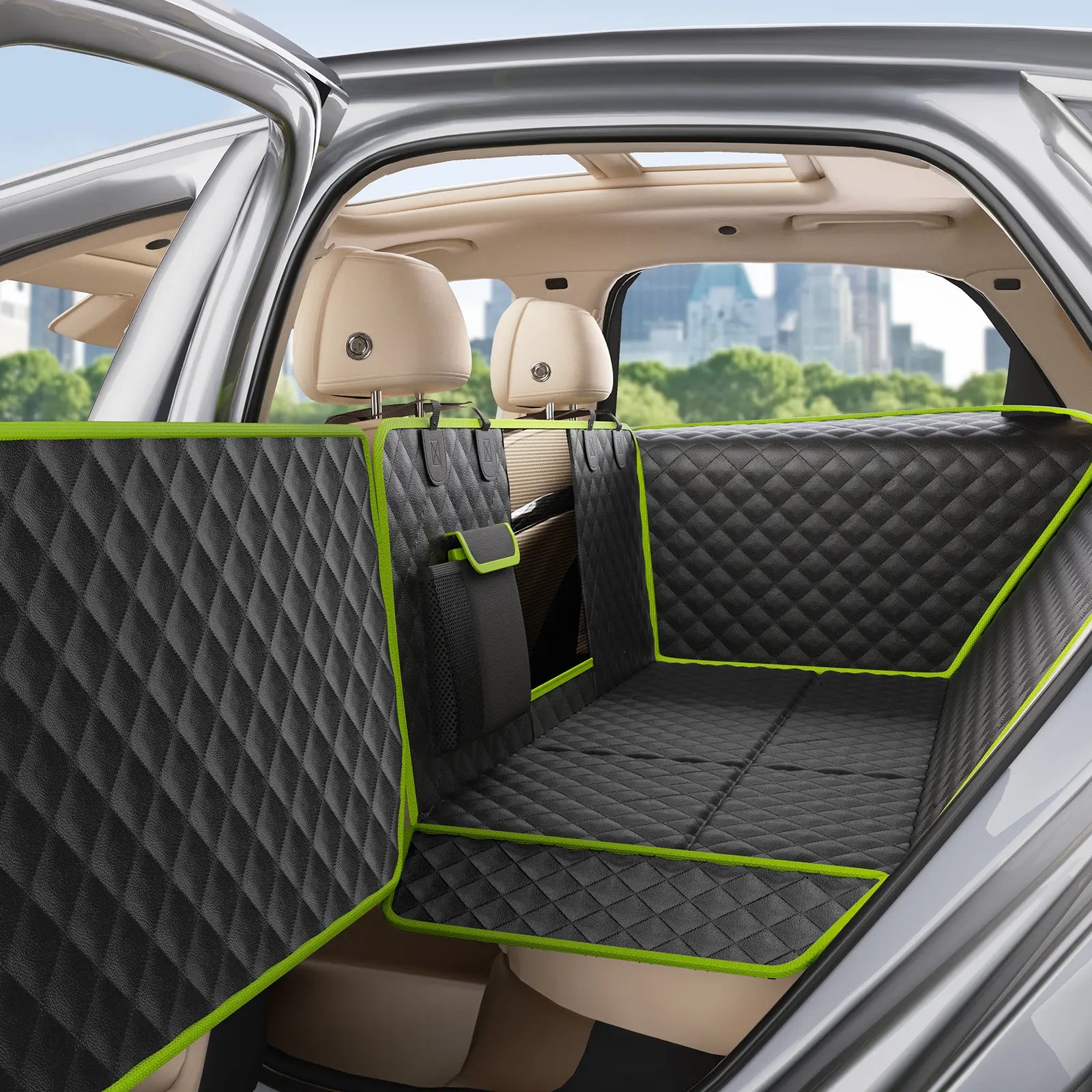 Pecute Dog Car Seat Cover - Waterproof Dog Backseat Hammock with Mesh Window & Storage Pocket, 600D Non-Slip for Car/Truck, Easy to Install Washable,Summervibes,Petlovers,Summervibes