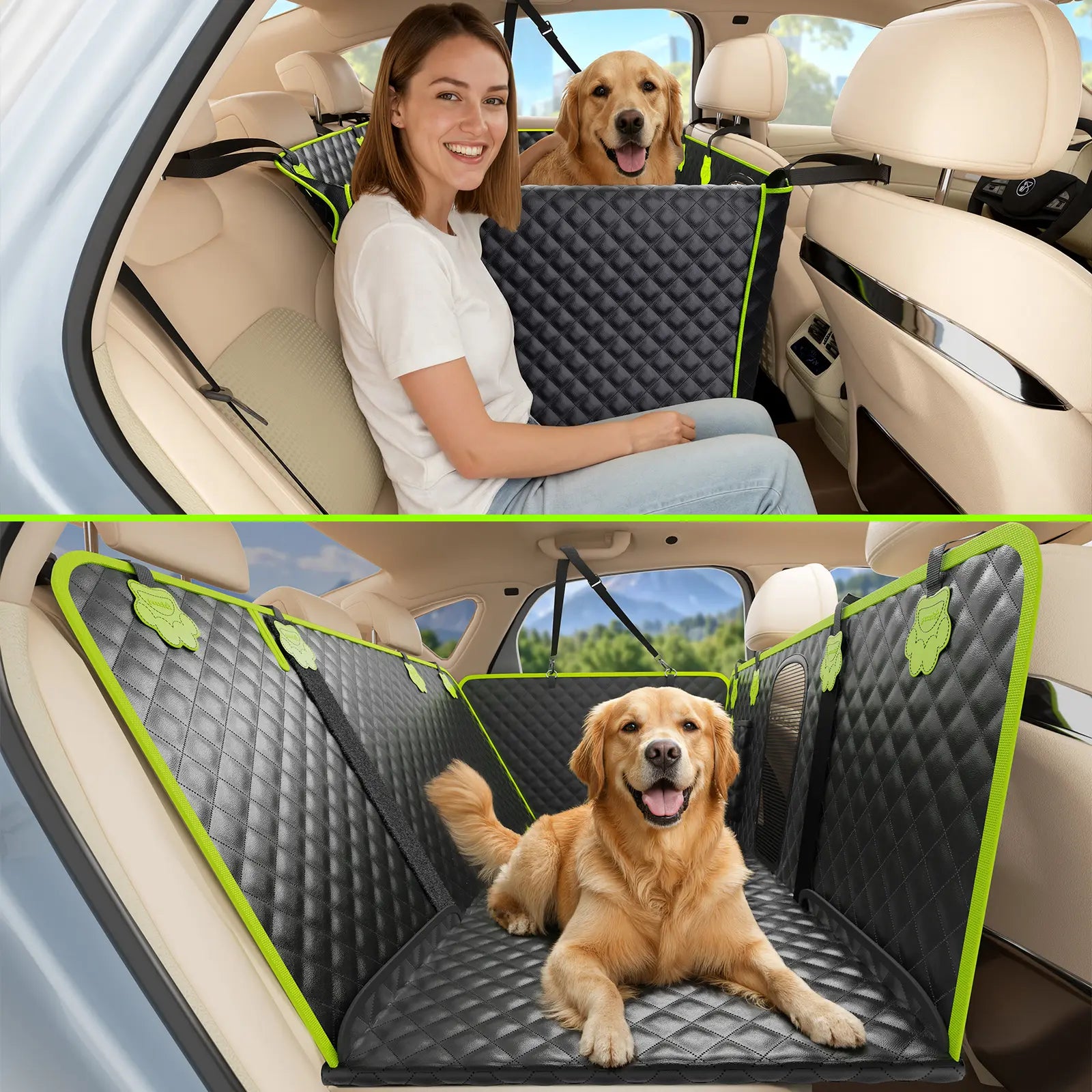 Pecute Dog Car Seat Cover - Waterproof Dog Backseat Hammock with Mesh Window & Storage Pocket, 600D Non-Slip for Car/Truck, Easy to Install Washable,Summervibes,Petlovers,Summervibes