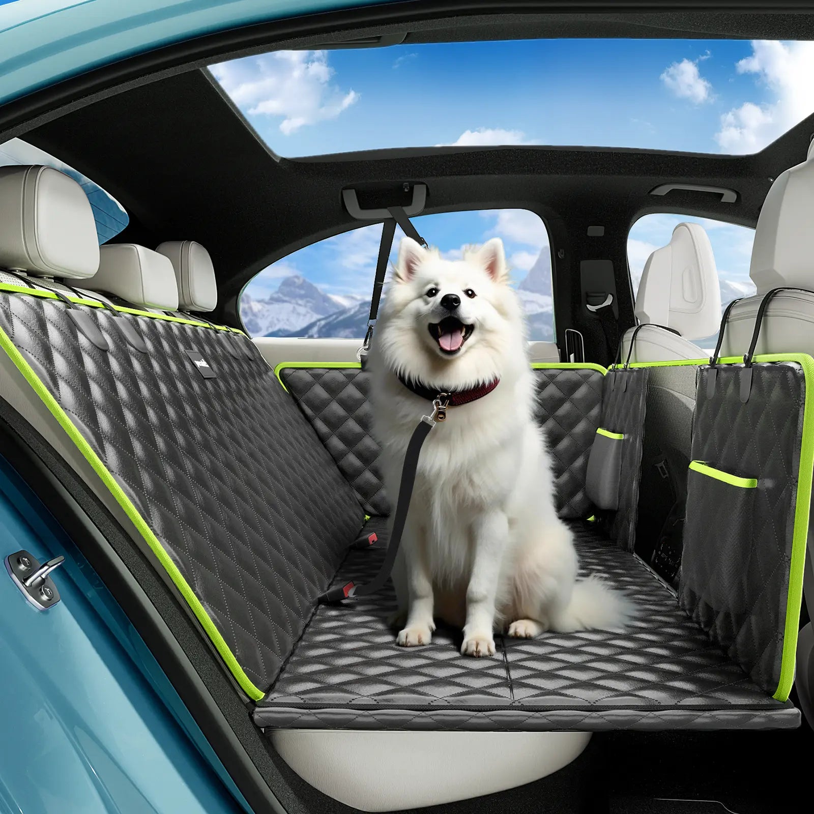 Pecute Dog Car Seat Cover - Waterproof Dog Backseat Hammock with Mesh Window & Storage Pocket, 600D Non-Slip for Car/Truck, Easy to Install Washable,Summervibes,Petlovers,Summervibes