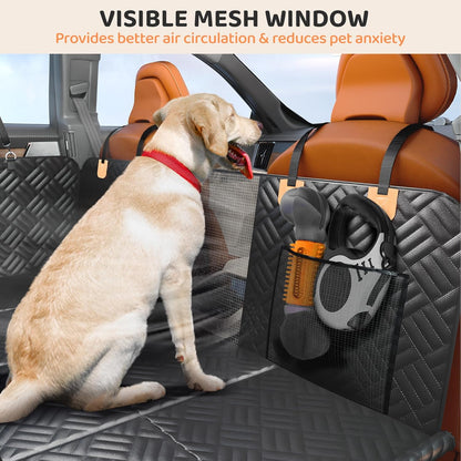 Dog Car Seat Cover for Back Seat, Hard Bottom Back Seat Extender, Back Seat Pet Cover for Dogs - Supports 400Lbs, Waterproof Heavy Duty Scratch Dog Hammock for Compact Cars/Suvs, 51In