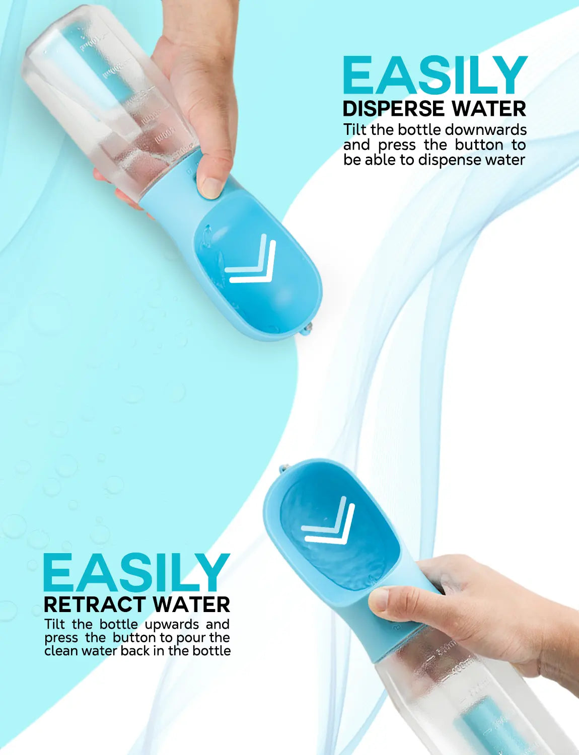 3In1 Pet Water Bottle with Built-In Filtration - 20Oz Leak-Proof Design Container, Easy-To-Use, Built-In Poop Bag Dispenser, Food Storage, Ideal for Travel, Hiking (Dog & Cat Feeding Supplies)