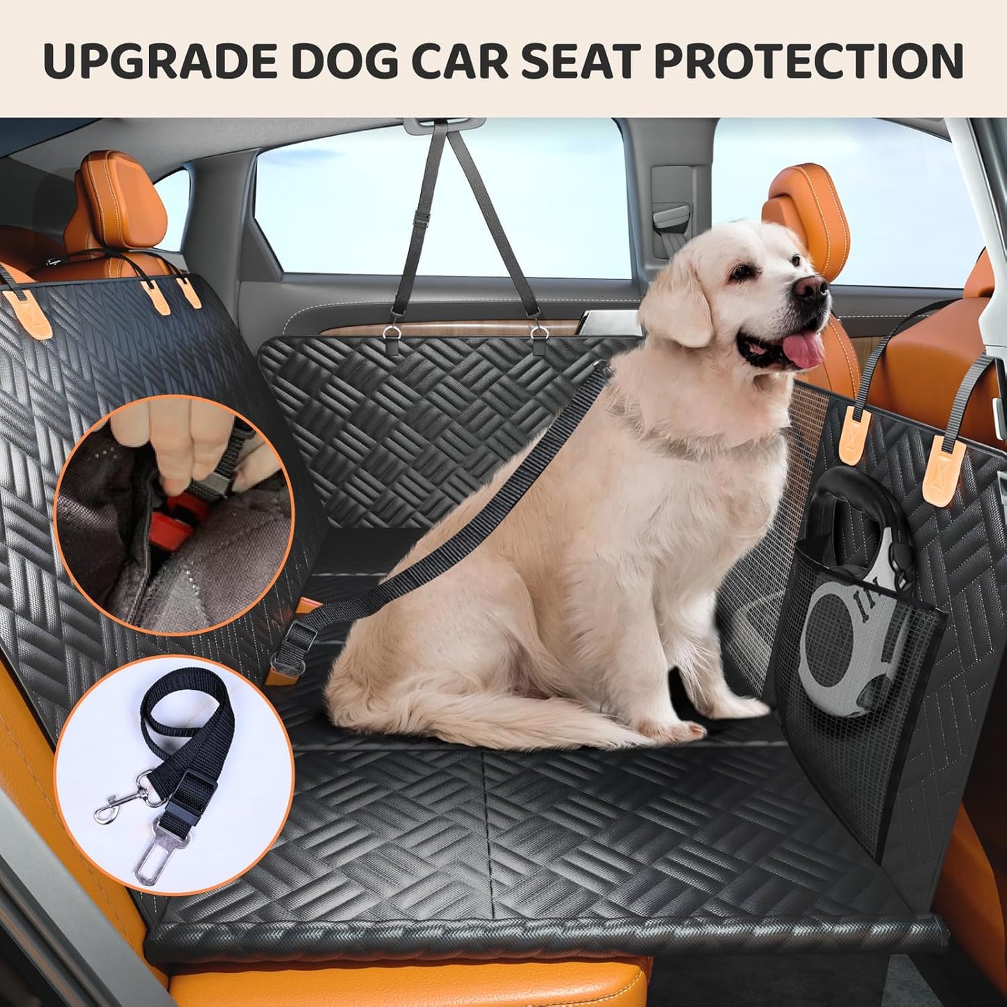 Dog Car Seat Cover for Back Seat, Hard Bottom Back Seat Extender, Back Seat Pet Cover for Dogs - Supports 400Lbs, Waterproof Heavy Duty Scratch Dog Hammock for Compact Cars/Suvs, 51In