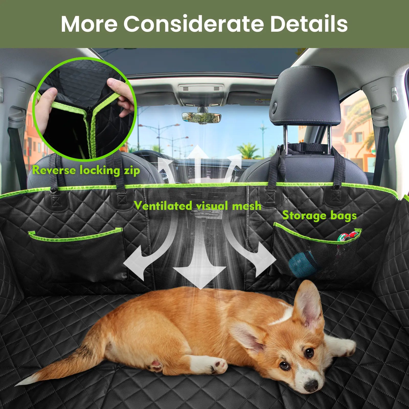Pecute Dog Car Seat Cover - Waterproof Dog Backseat Hammock with Mesh Window & Storage Pocket, 600D Non-Slip for Car/Truck, Easy to Install Washable,Summervibes,Petlovers,Summervibes