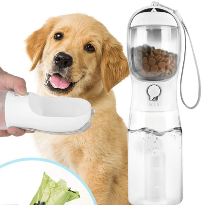 3In1 Pet Water Bottle with Built-In Filtration - 20Oz Leak-Proof Design Container, Easy-To-Use, Built-In Poop Bag Dispenser, Food Storage, Ideal for Travel, Hiking (Dog & Cat Feeding Supplies)