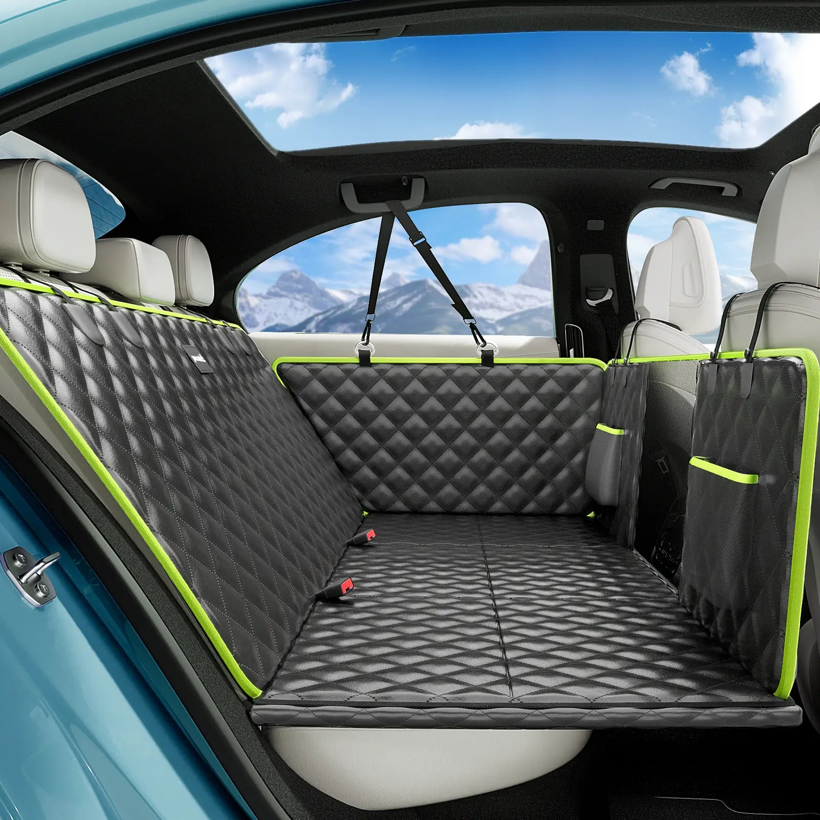 Pecute Dog Car Seat Cover - Waterproof Dog Backseat Hammock with Mesh Window & Storage Pocket, 600D Non-Slip for Car/Truck, Easy to Install Washable,Summervibes,Petlovers,Summervibes